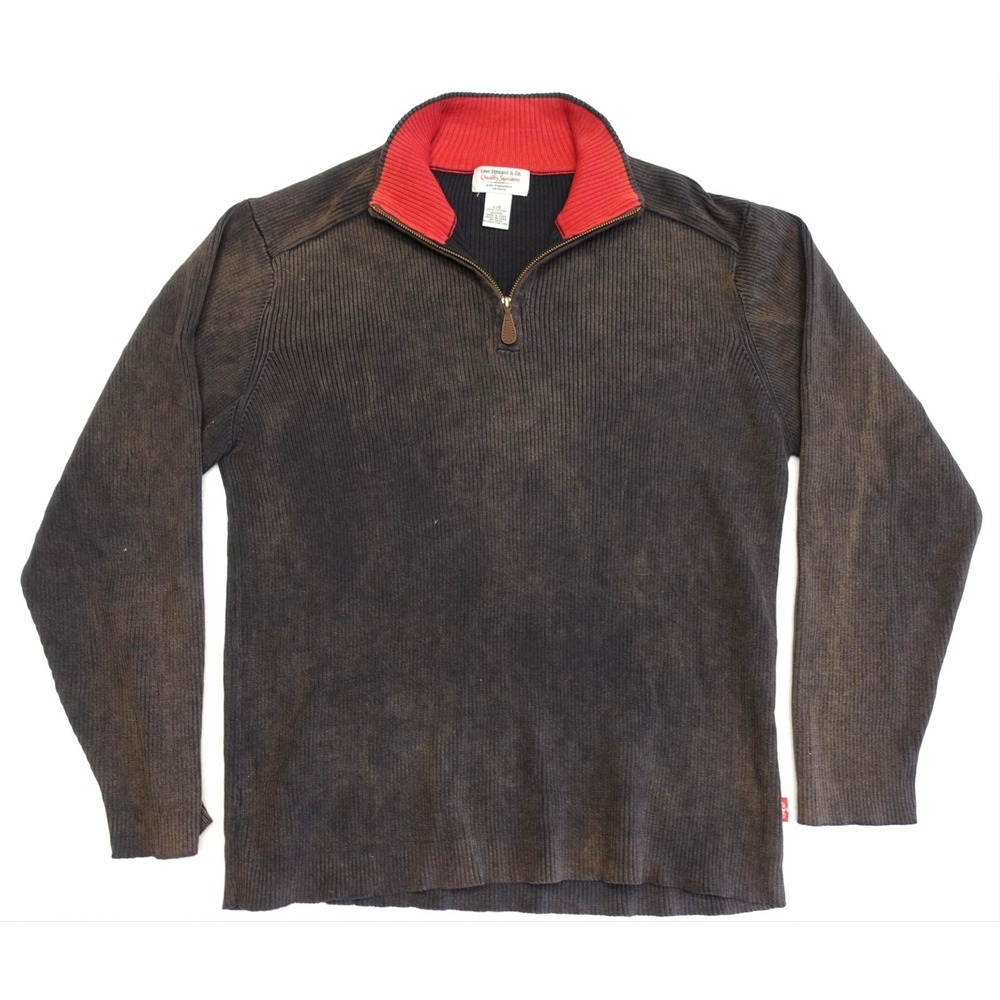 Levi Strauss & Co Sweater Mens L Brown 1/4 Zip Mock Neck Knit Pullover